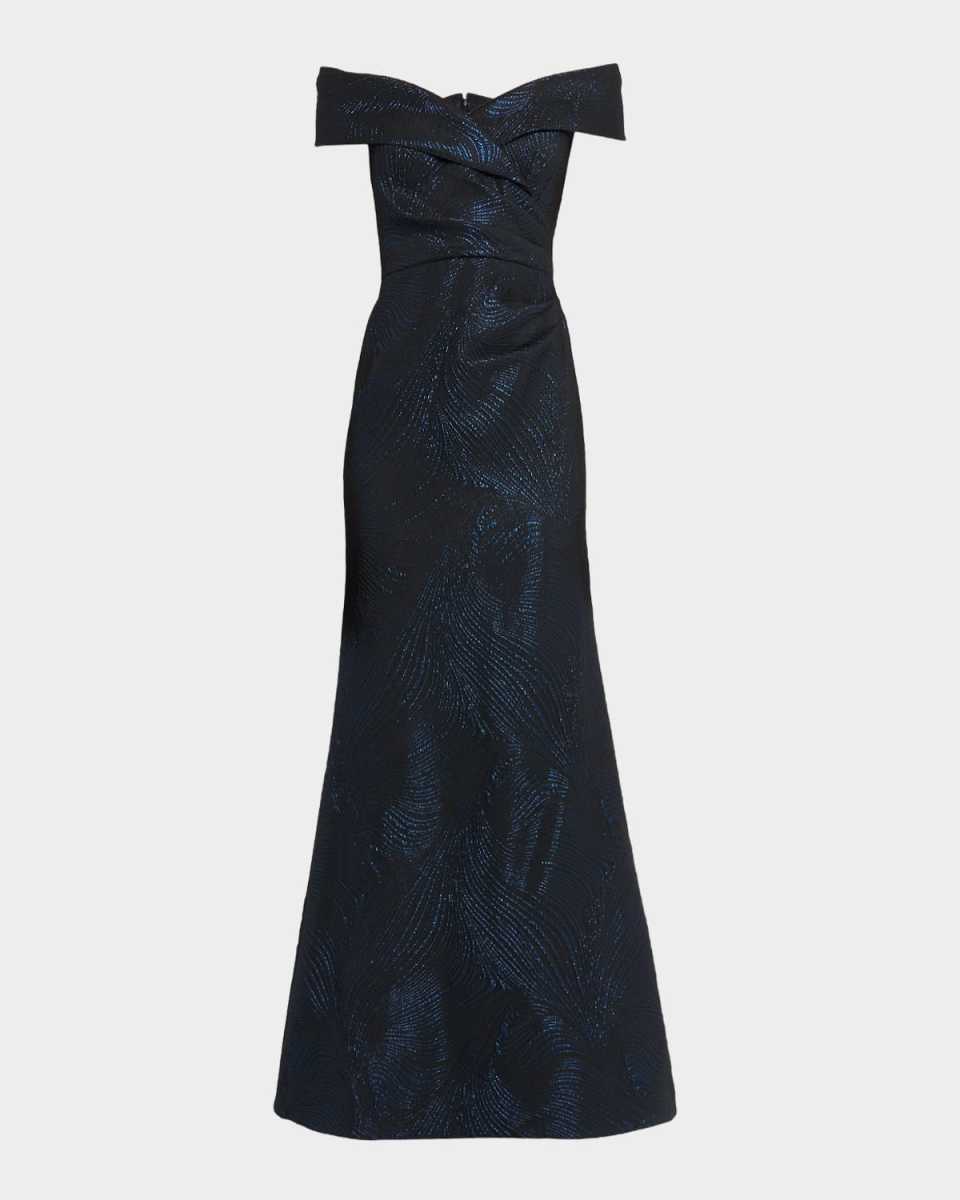 Off-Shoulder Metallic Jacquard Gown
